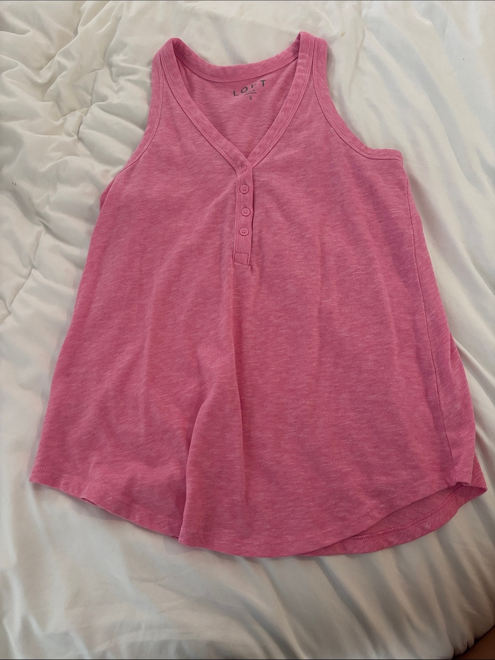 LOFT Girls Pink Henley Tank Top with Button Placket